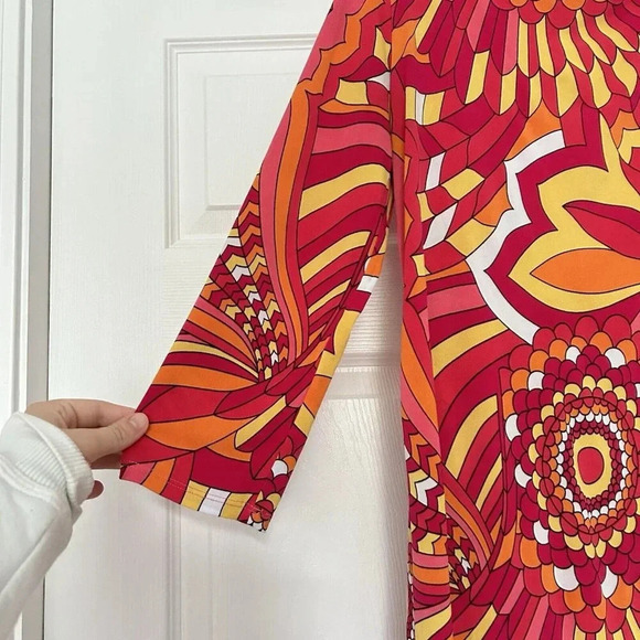 London Times Womens Size 6 Dress Red Multicolor 3/4 Sleeve Vintage Hippie - Picture 2 of 6